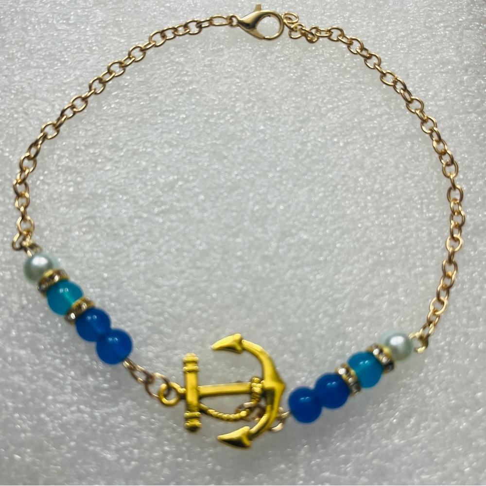 Gold and Blue Anchor Ankle Bracelet (GA601)